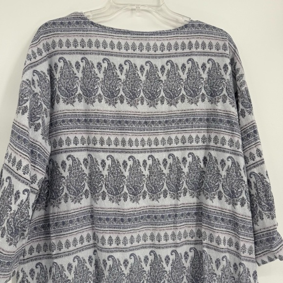 J Jill Pure Jill Top Boho Hippie Hemp Cotton Popover Paisley 3/4 Sleeve size L - Picture 9 of 10